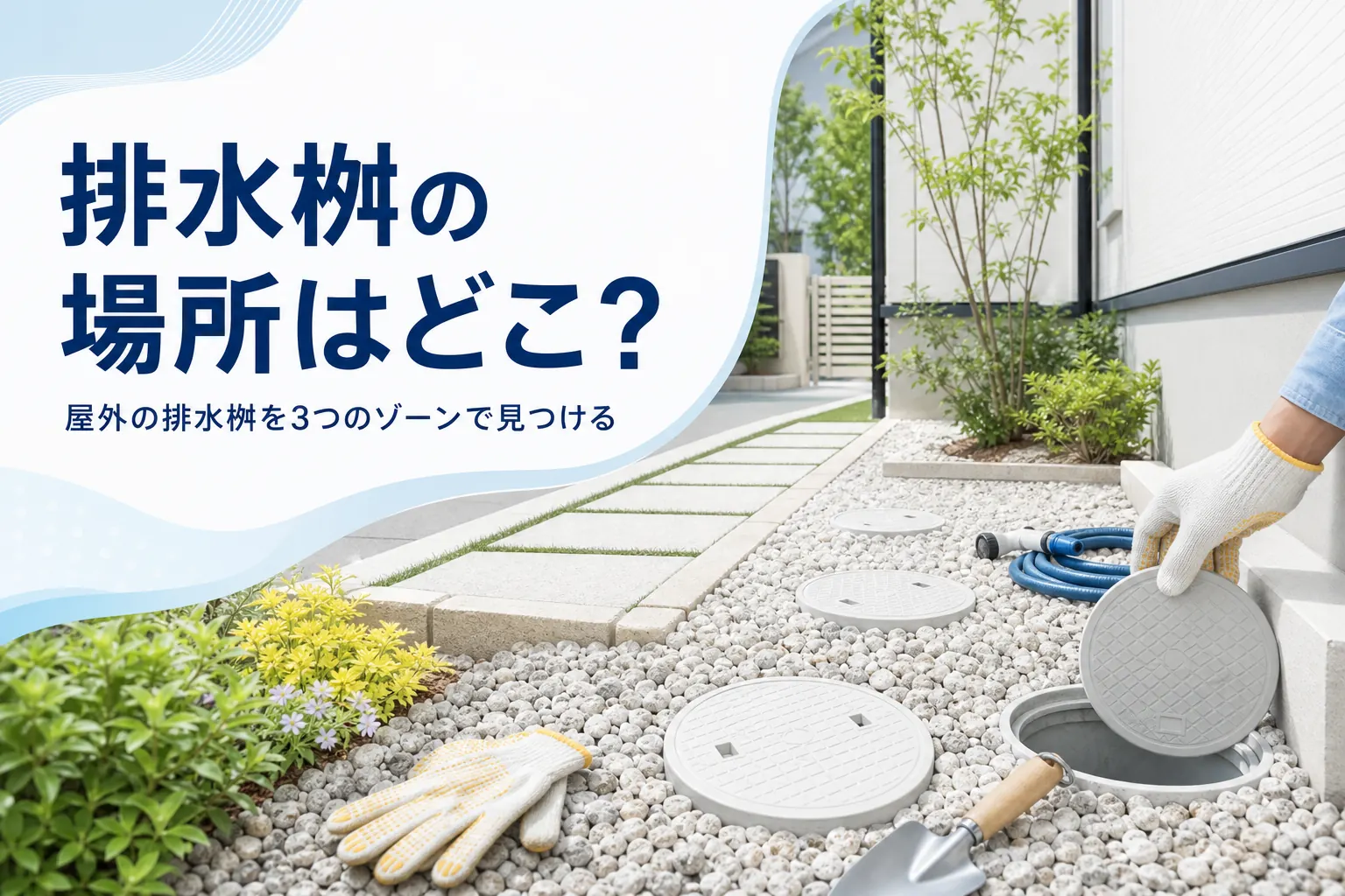 戸建ての屋外にある排水桝の場所と見つけ方を解説する記事のアイキャッチ