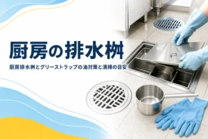 厨房の排水桝とグリーストラップの油対策と清掃の目安を解説する記事のアイキャッチ