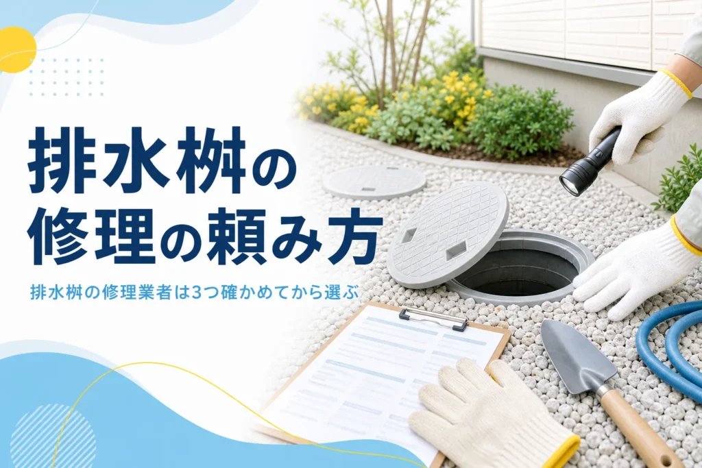 排水桝のつまりや修理を業者に頼む方法と、選び方・見積もりの確かめ方を解説する記事のアイキャッチ