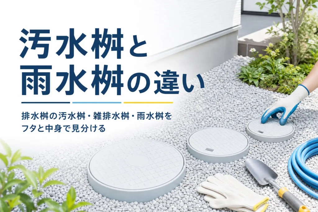 汚水桝・雑排水桝・雨水桝の違いと、ふたと中身での見分け方を解説する記事のアイキャッチ