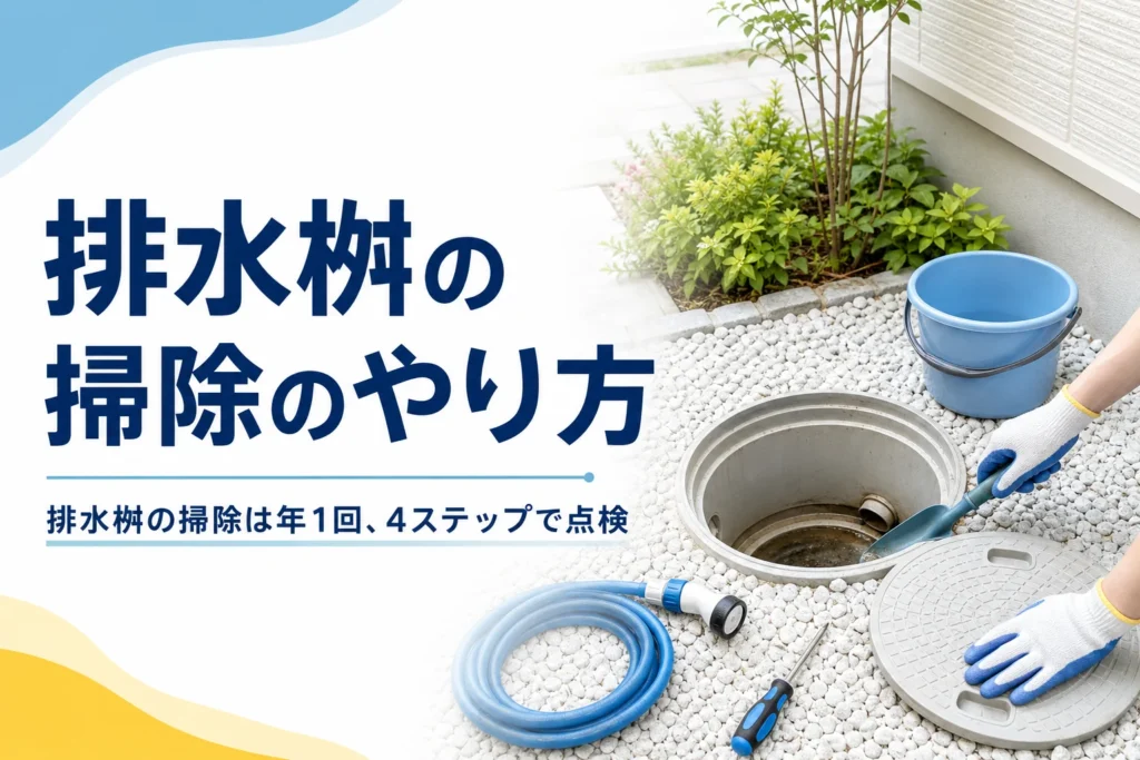 排水桝の掃除のやり方を、年1回の点検手順と道具で解説する記事のアイキャッチ